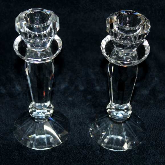 6.5" Crystal Candlestick Multi-faceted candle holder brilliant Christmas Dinner - Picture 9 of 10